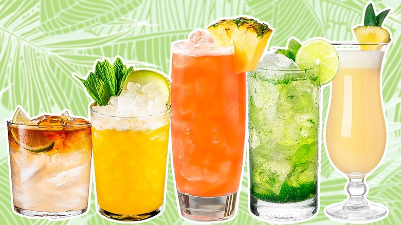 assortment of colorful tropical cocktails