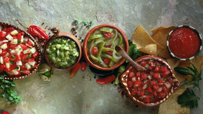 Bowls of various salsas