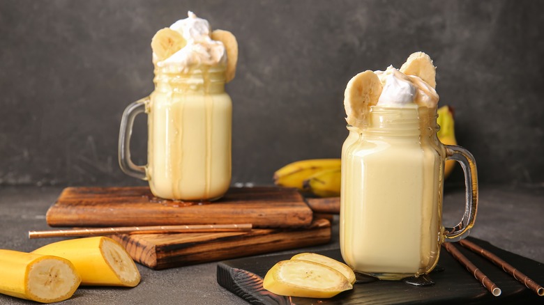 Banana milkshakes with whipped cream