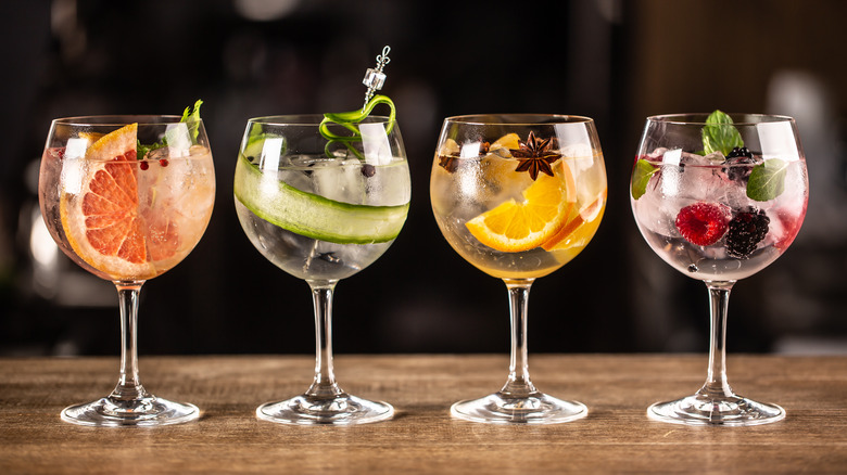 Various garnishes in glasses