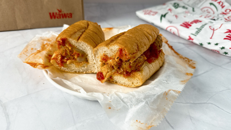 wawa meatball hoagie on a plate