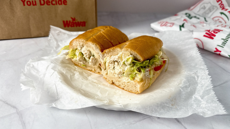 wawa chicken salad hoagie on a plate