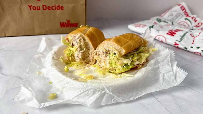 wawa tuna salad hoagie on a plate