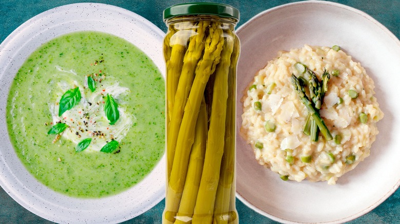 asparagus in jar and dishes