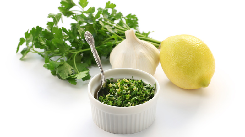 Chopped gremolata mixture with ingredients