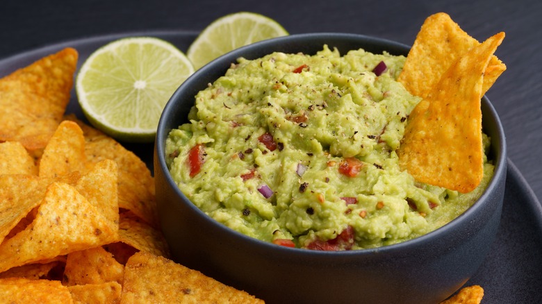 Bowl of guacamole and chips