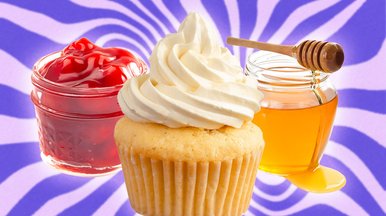 Cupcake, jelly, and honey pot