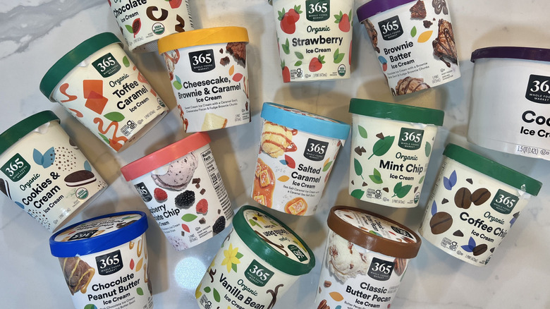 Whole Foods 365 ice cream pints laying on kitchen counter