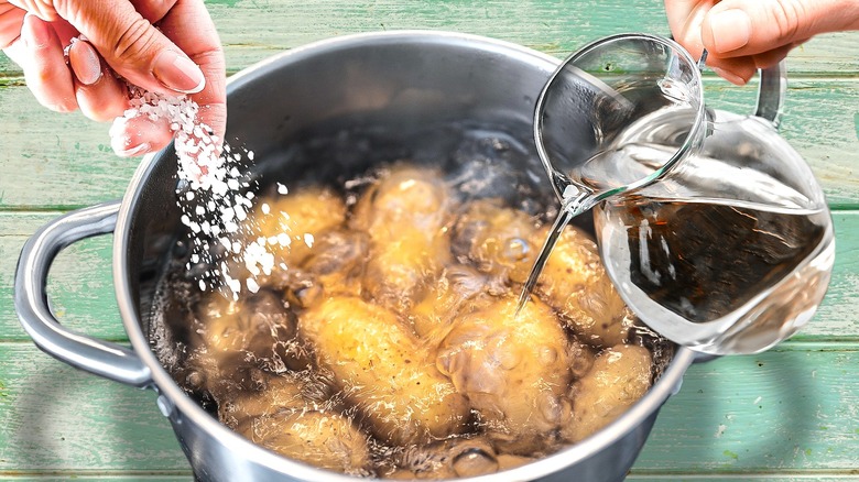 Potatoes boiling in a pot