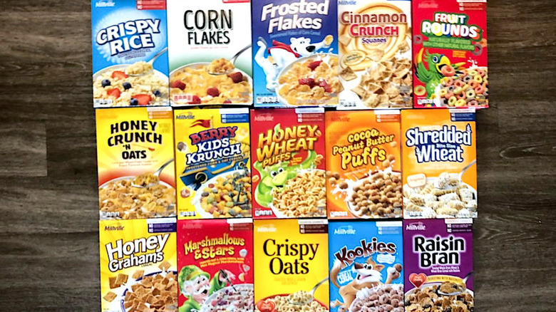 different boxes of Aldi breakfast cereals