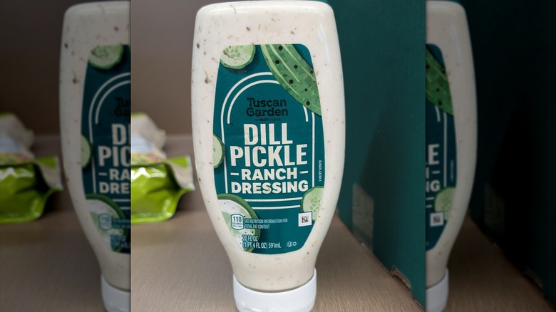 A bottle of Tuscan Garden dill pickle ranch dressing