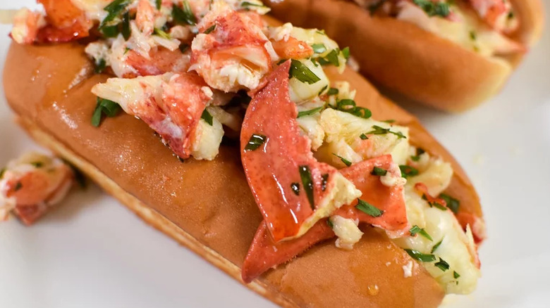 Closeup of Connecticut lobster roll