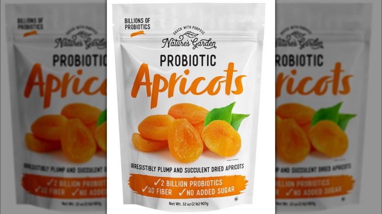 Package of Nature's Garden Probiotic Dried Apricots on white background