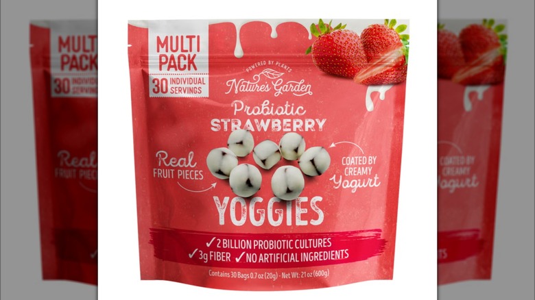 Close up of Nature's Garden Probiotic Strawberry Yoggies