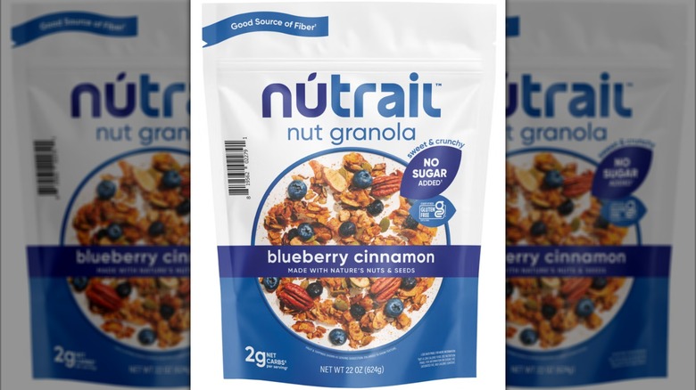 A package of NuTrail Nut Granola Blueberry Cinnamon