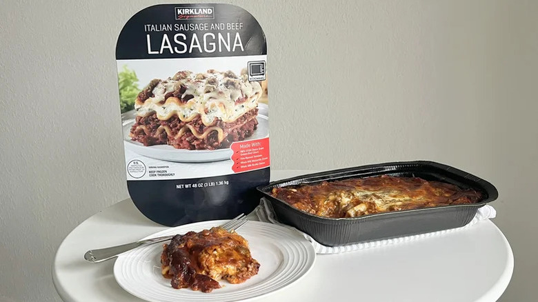 Kirkland Signature Italian sausage and beef lasagna on plate
