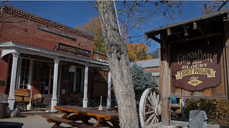 Exterior of Genoa bar with a tree in front