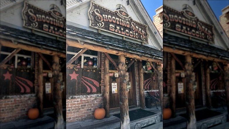 Exterior of the Shooting Star Saloon A-frame building