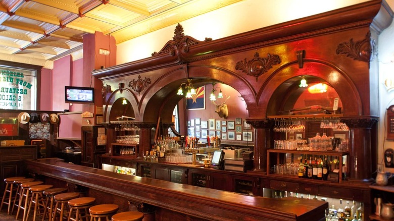 Bar at the Palace saloon with barstools
