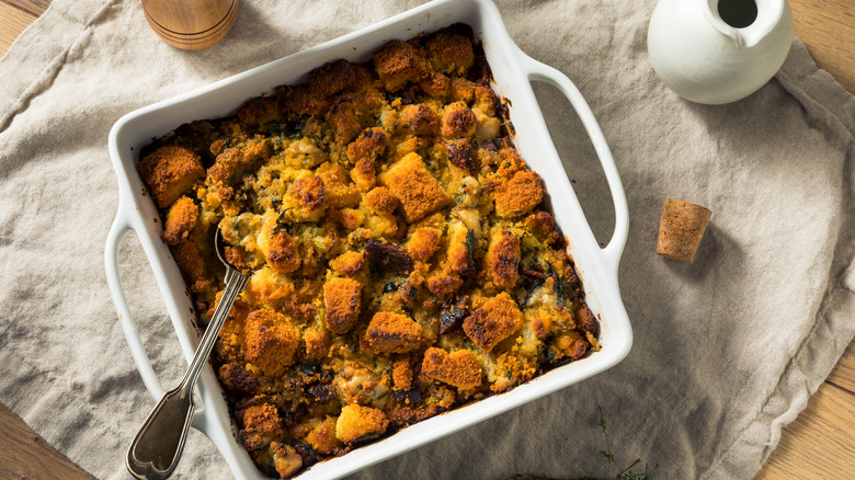 Thanksgiving stuffing on wooden table