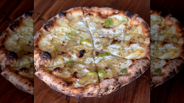 Close-up shot of potato pizza