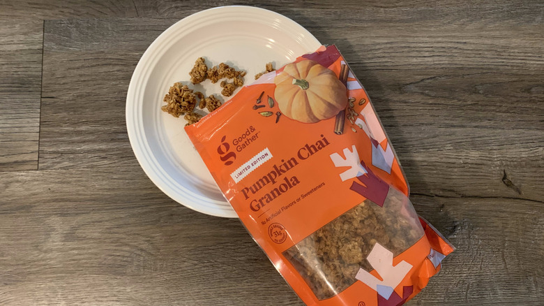 Target pumpkin chai granola bag on table