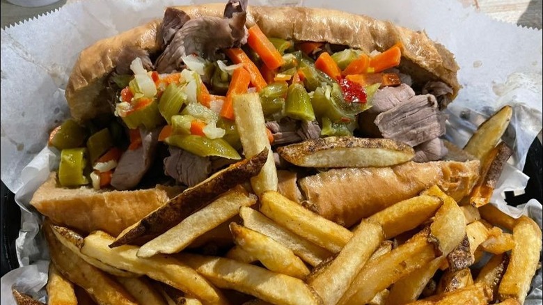 Italian beef sandwich with fries