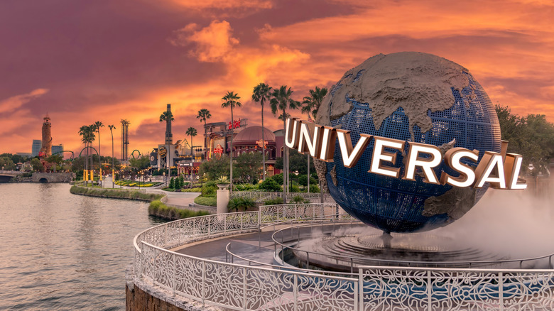 Universal orlando globe at sunset in florida