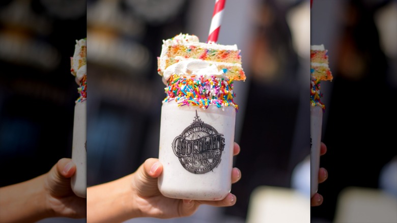 Over the top milkshake with dessert garnish