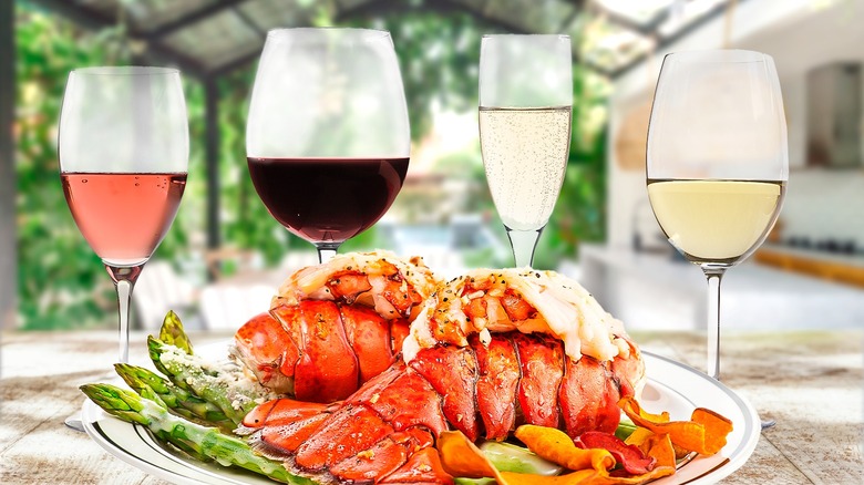 wine glasses with lobster