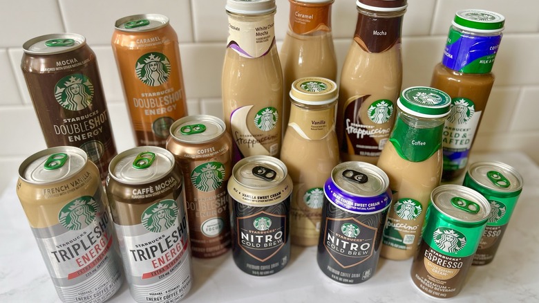 various canned/bottled Starbucks coffees