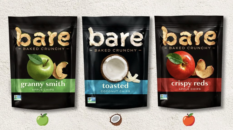 Bare fruit snacks in bags on table