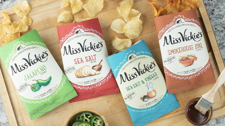 Miss Vickie's potato chips on cutting board