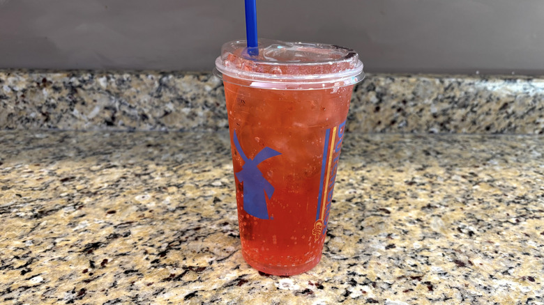 Dutch Bros Palm Beach fizz on a marble countertop