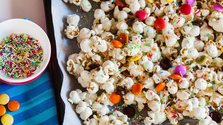 Popcorn with candy and sprinkles