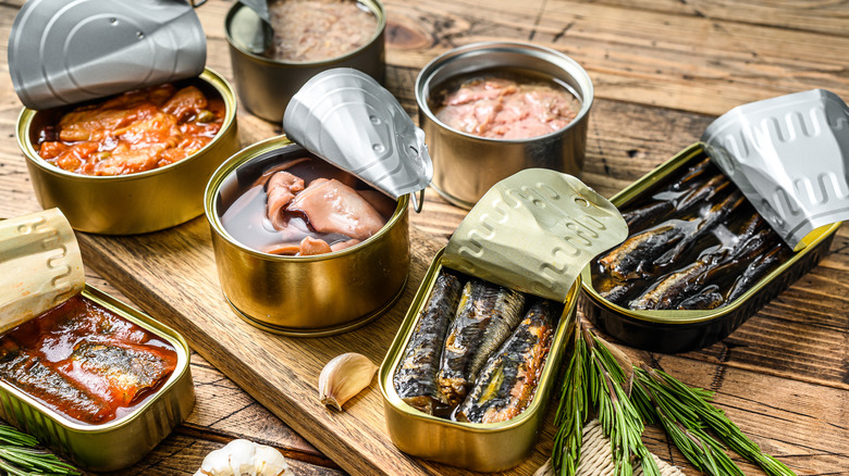 Canned fish on table