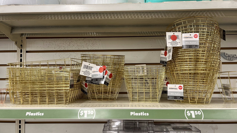 Several wire basket sizes on a shelf