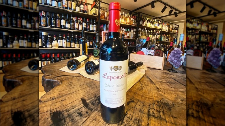 bottle of red wine in shop