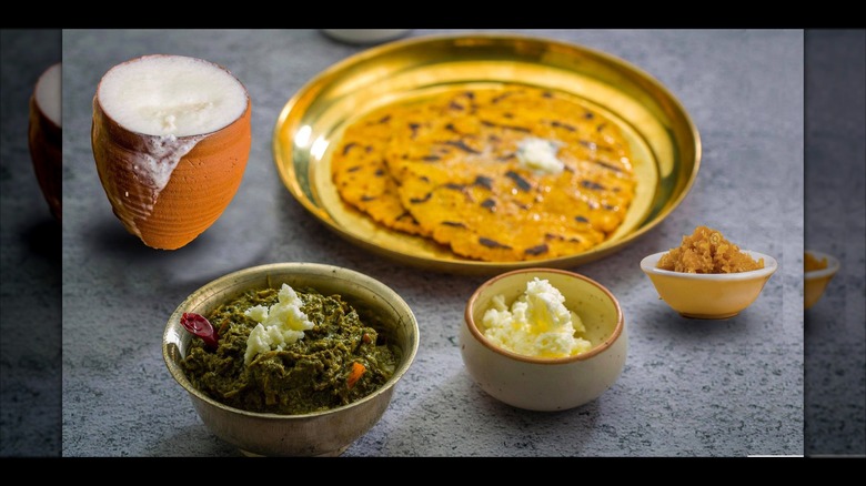 Makki Di Roti te Sarson Da Saag with Lassi, Gud and White Butter
