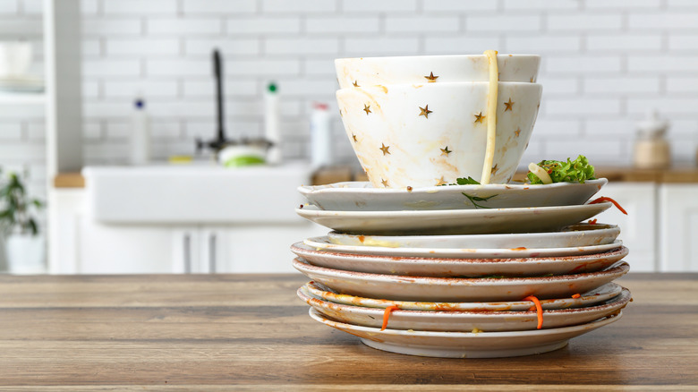 Stack of dirty dishes