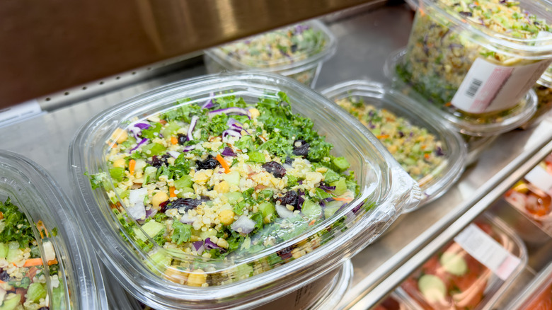 A view of several packages of Kirkland Signature Grain and Celery salad, at Costco.