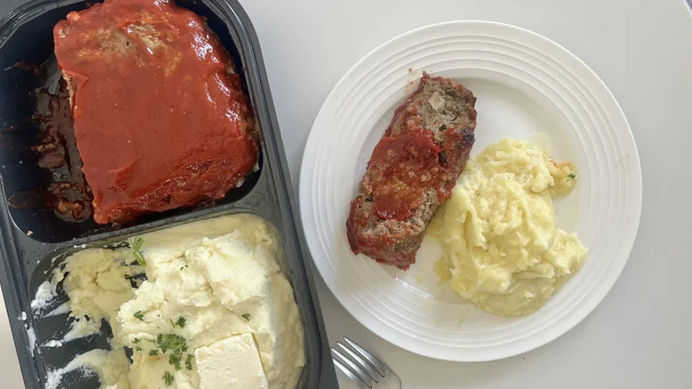 Plate of meatloaf and mashed potatoes