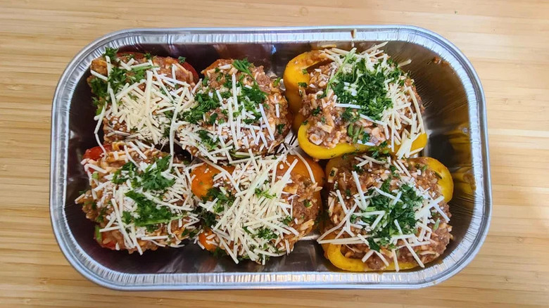 Stuffed bell peppers with cheese on top