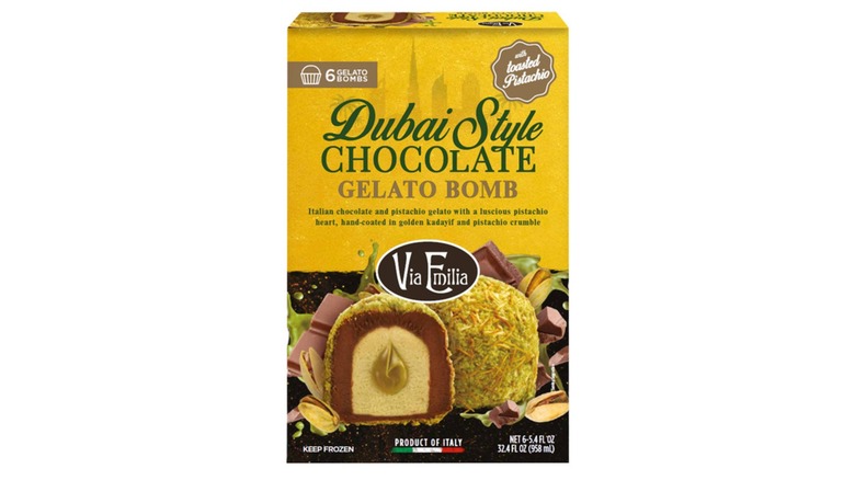 A box of Via Emilia Dubai-Style Chocolate Gelato Bombs
