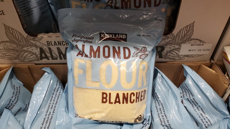 A bag of Kirkland Signature blanched almond flour