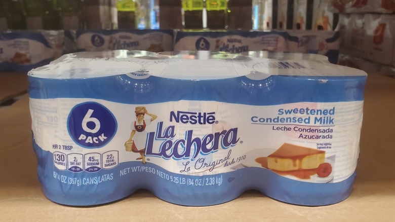 A case of Nestlé La Lechera sweetened condensed milk at Costco