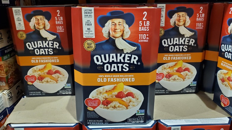 Packages of Quaker Oats 100% whole grain old-fashioned rolled oats