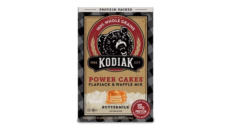 A box of Kodiak Power Cakes Flapjack and Waffle Mix on a white background