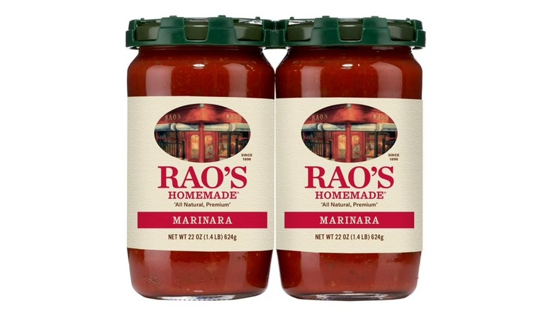 A 2-pack of Rao's Homemade Marinara Sauce in glass jars on a white background
