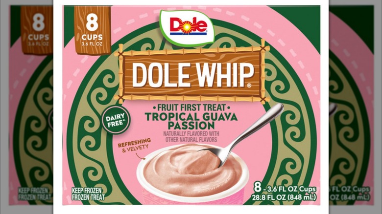 A display of boxes of Dole Whip Frozen Treat in Tropical Guava Passion at Costco